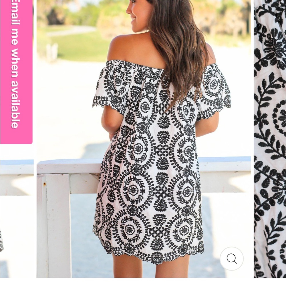 Entro Navy and White embroidered off the shoulder Dress - Picture 3 of 8